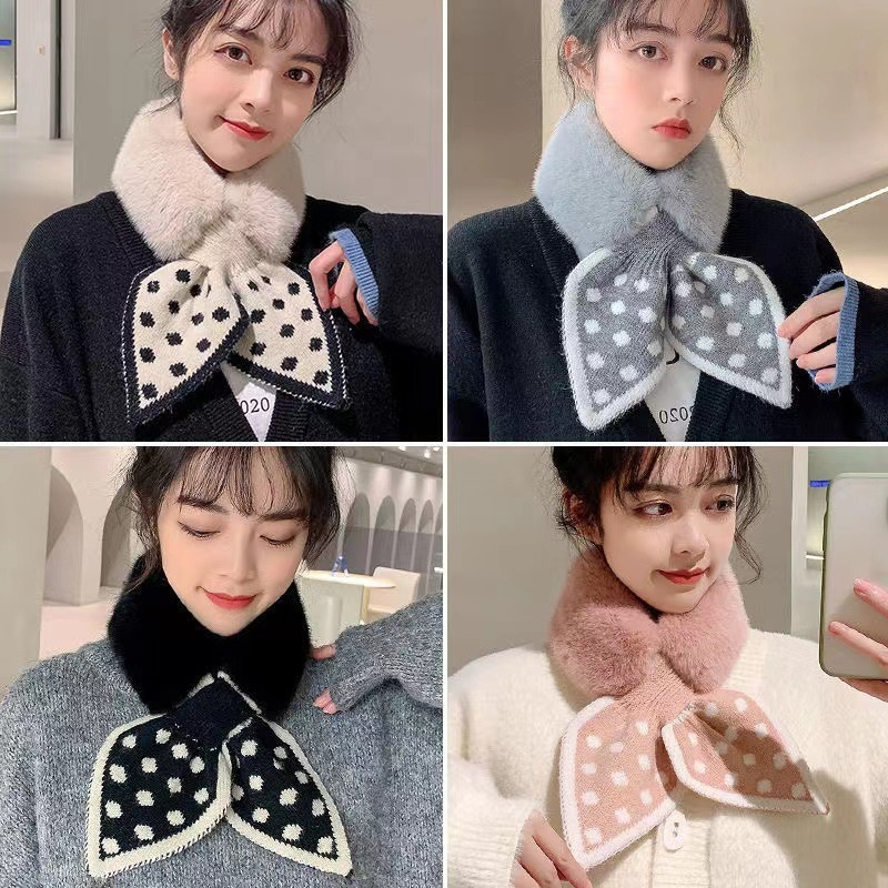 毛絨交叉波點圍脖